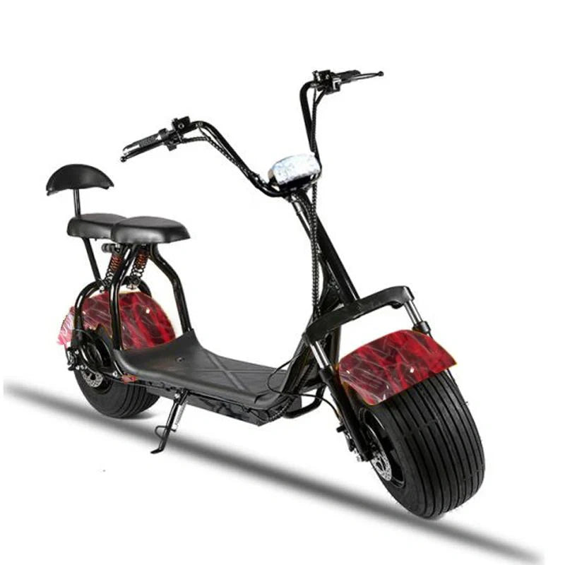 Black electric scooter with red accents on a white background