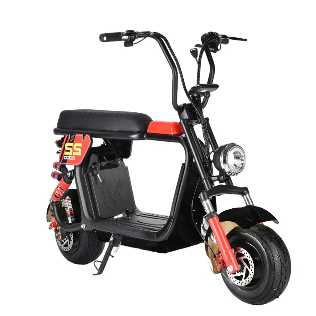 Black and red electric scooter on a white background
