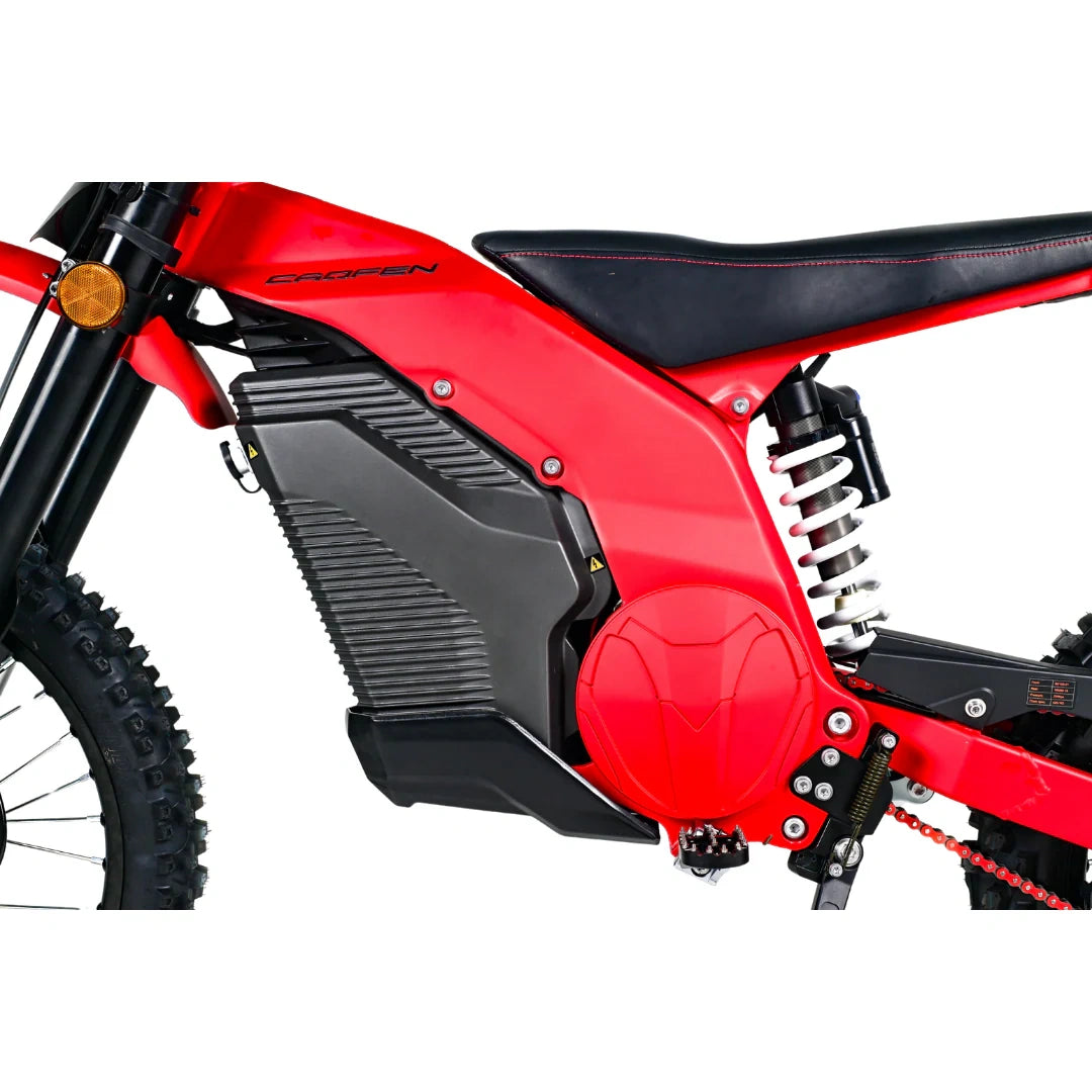 Red electric bike with visible branding on a white background