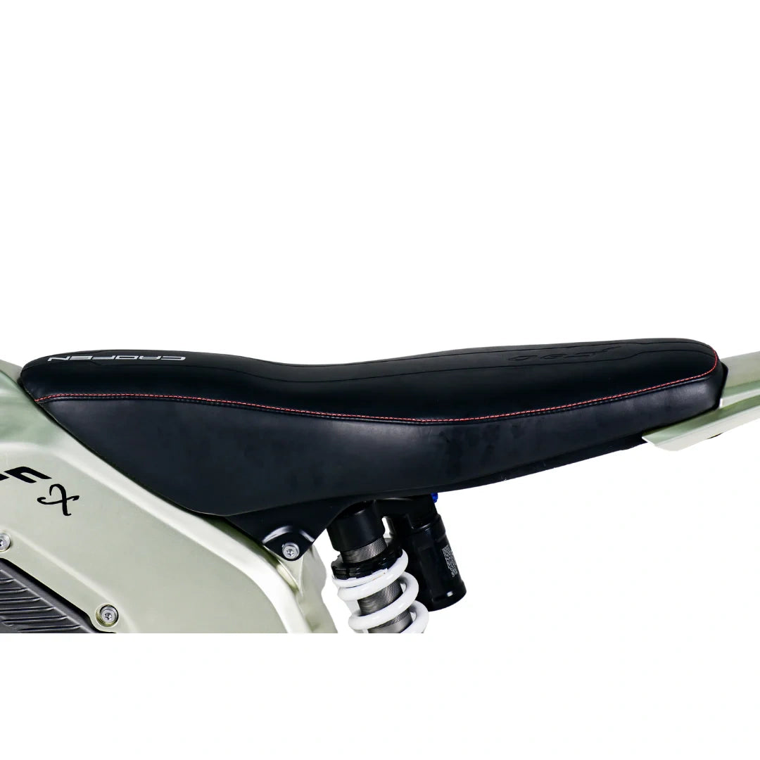 Close-up of a motorcycle seat with suspension on a white background