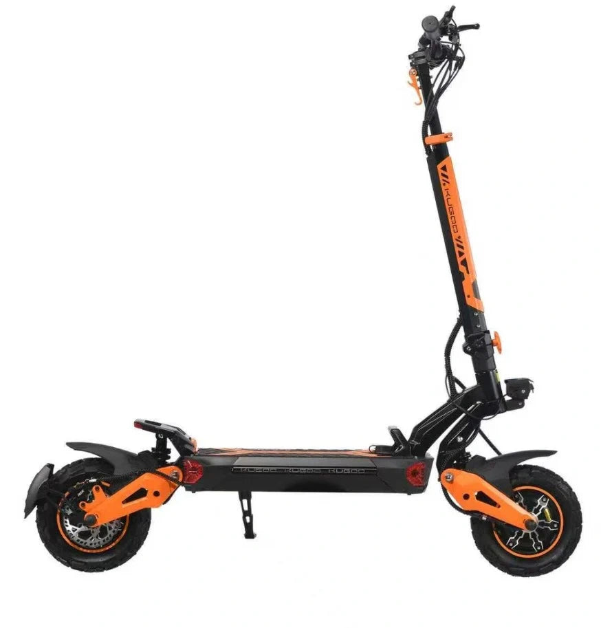 Black and orange electric scooter on a white background