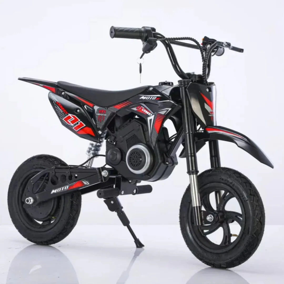 Black and red electric bike on a white background