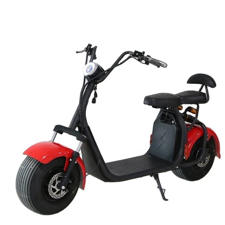 Black and red electric scooter on a white background