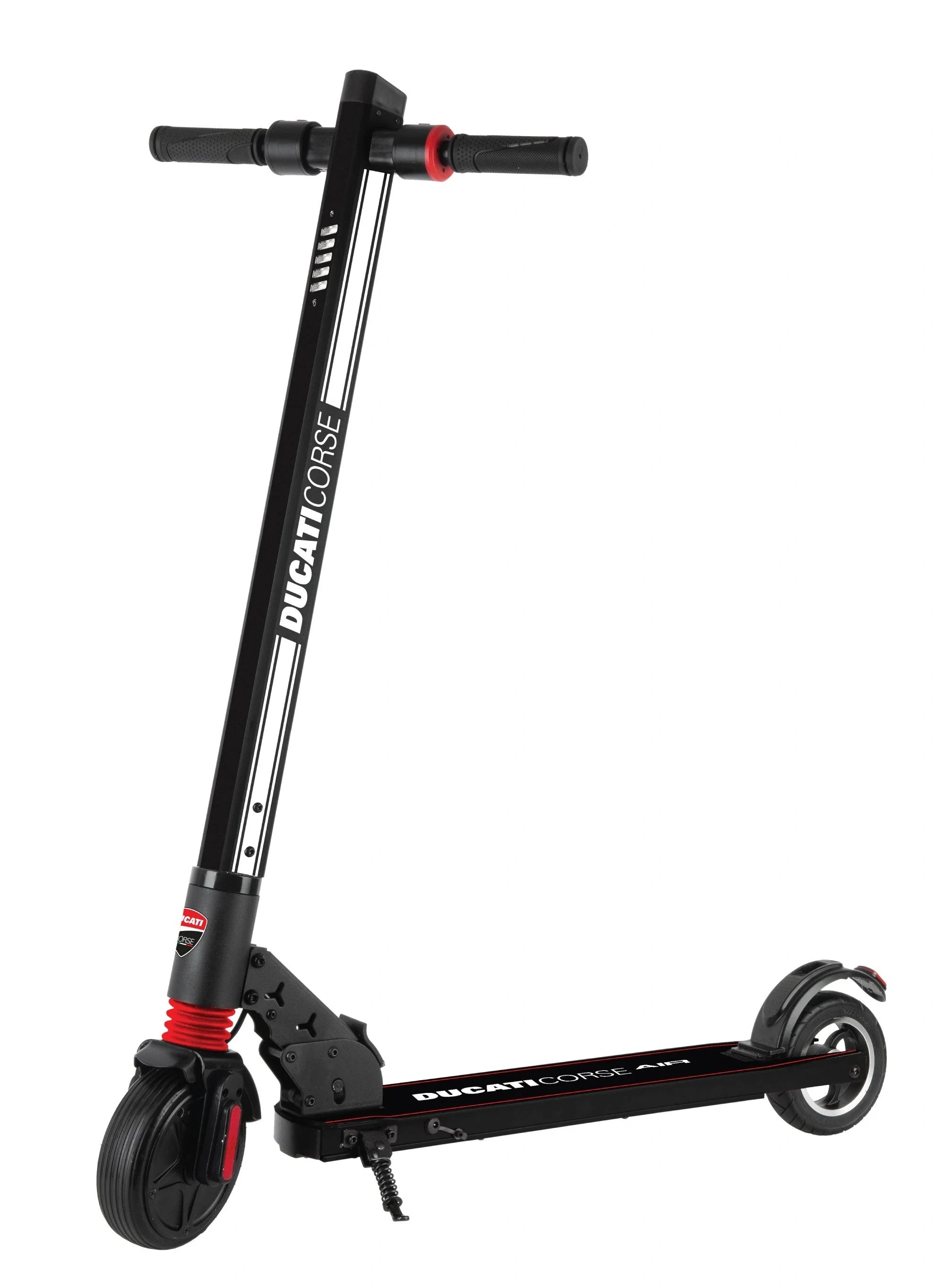 Black scooter with Ducati branding on a white background