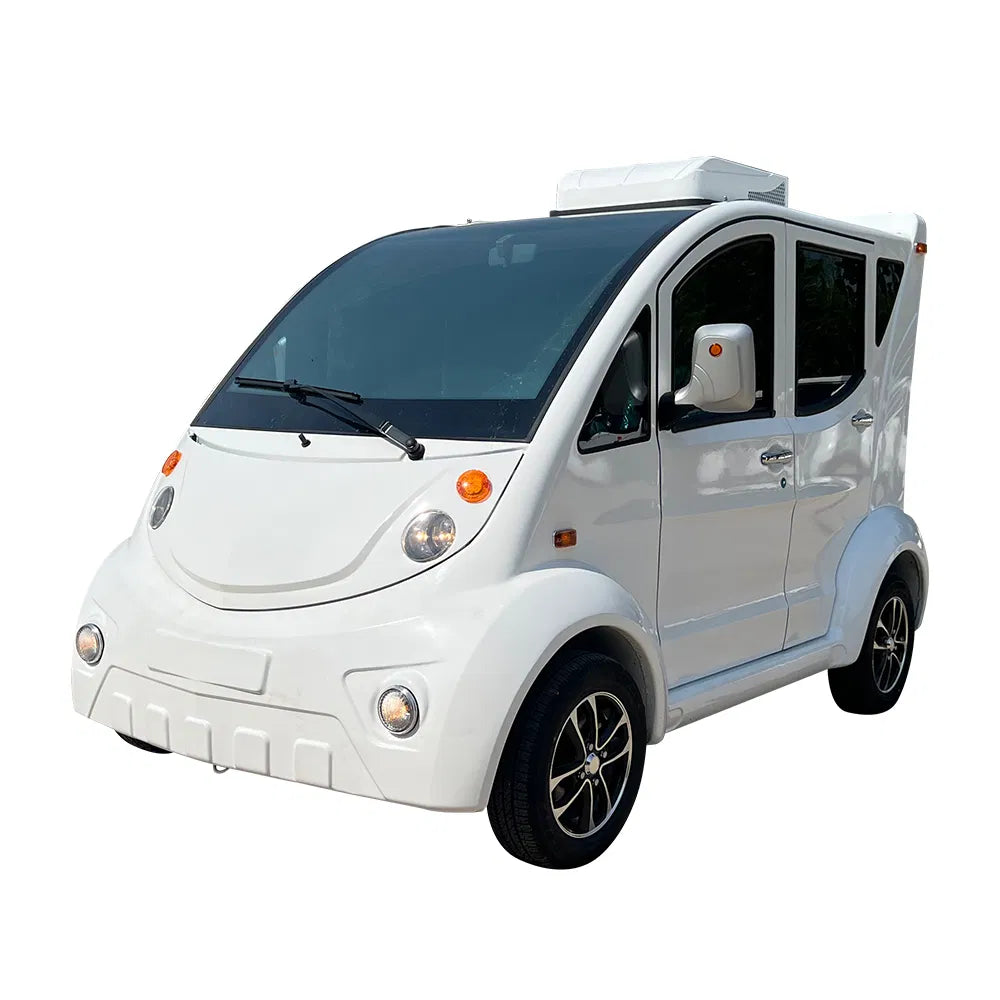 Small white electric vehicle on a white background