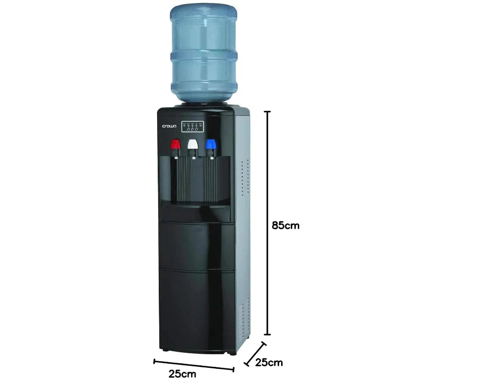 Black water cooler with water dispenser on a white background