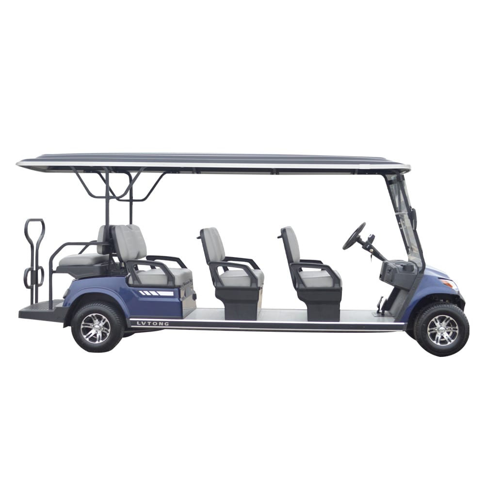 Electric golf cart with four seats on a white background