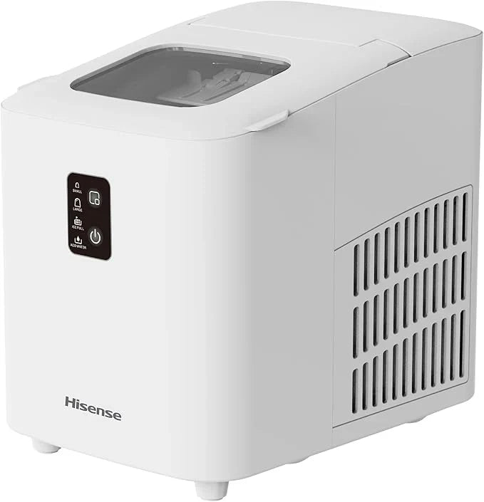 White Hisense ice maker on a white background