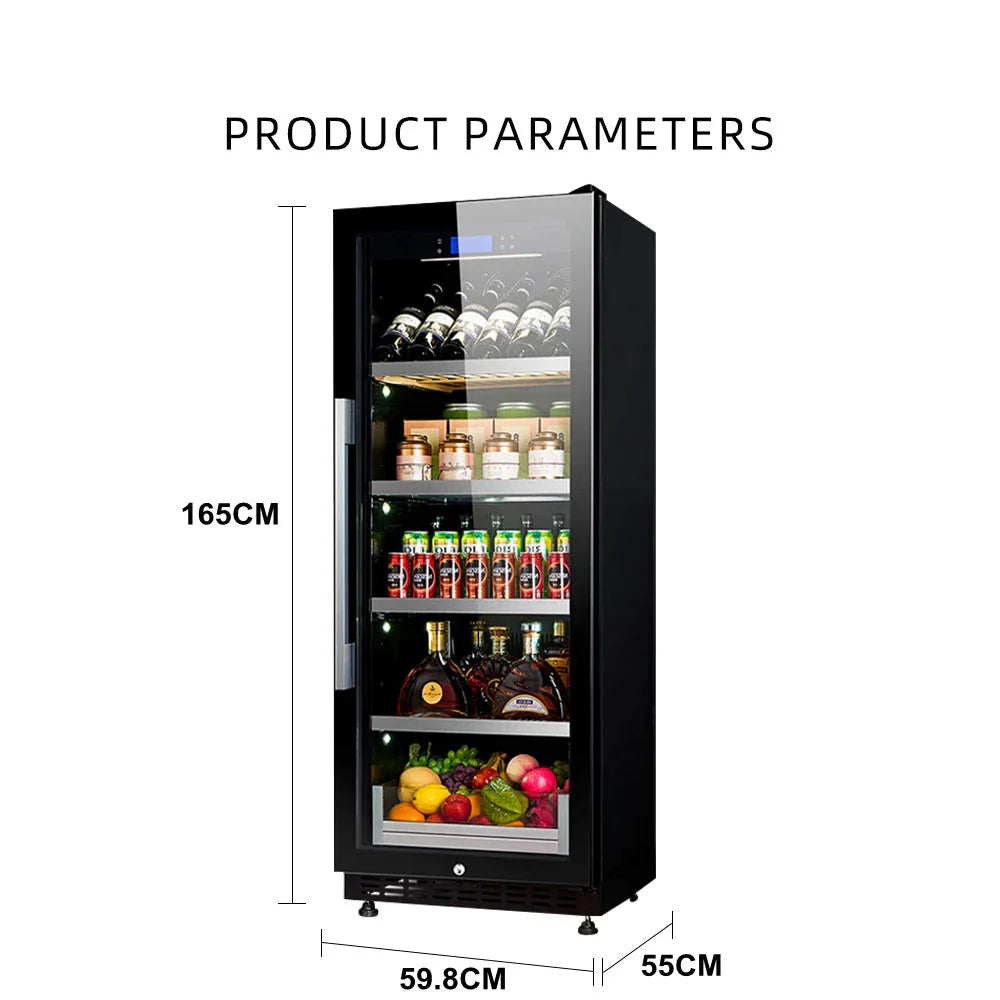 Cooler Bay refrigerator with product parameters on a white background