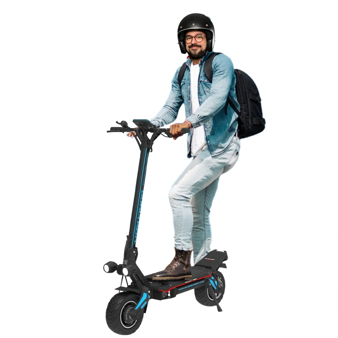 Man riding an electric scooter on a white background