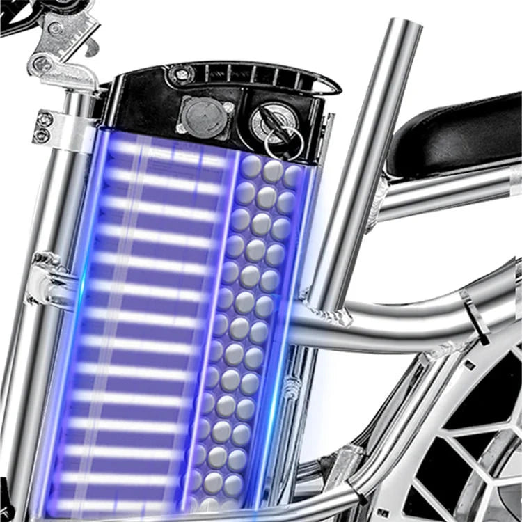Close-up of a bicycle headlight attached to a bike frame