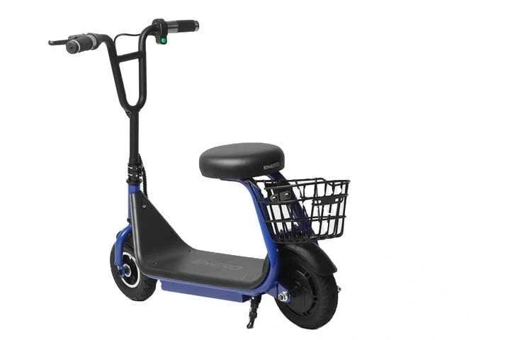 Black electric scooter with a blue frame on a white background