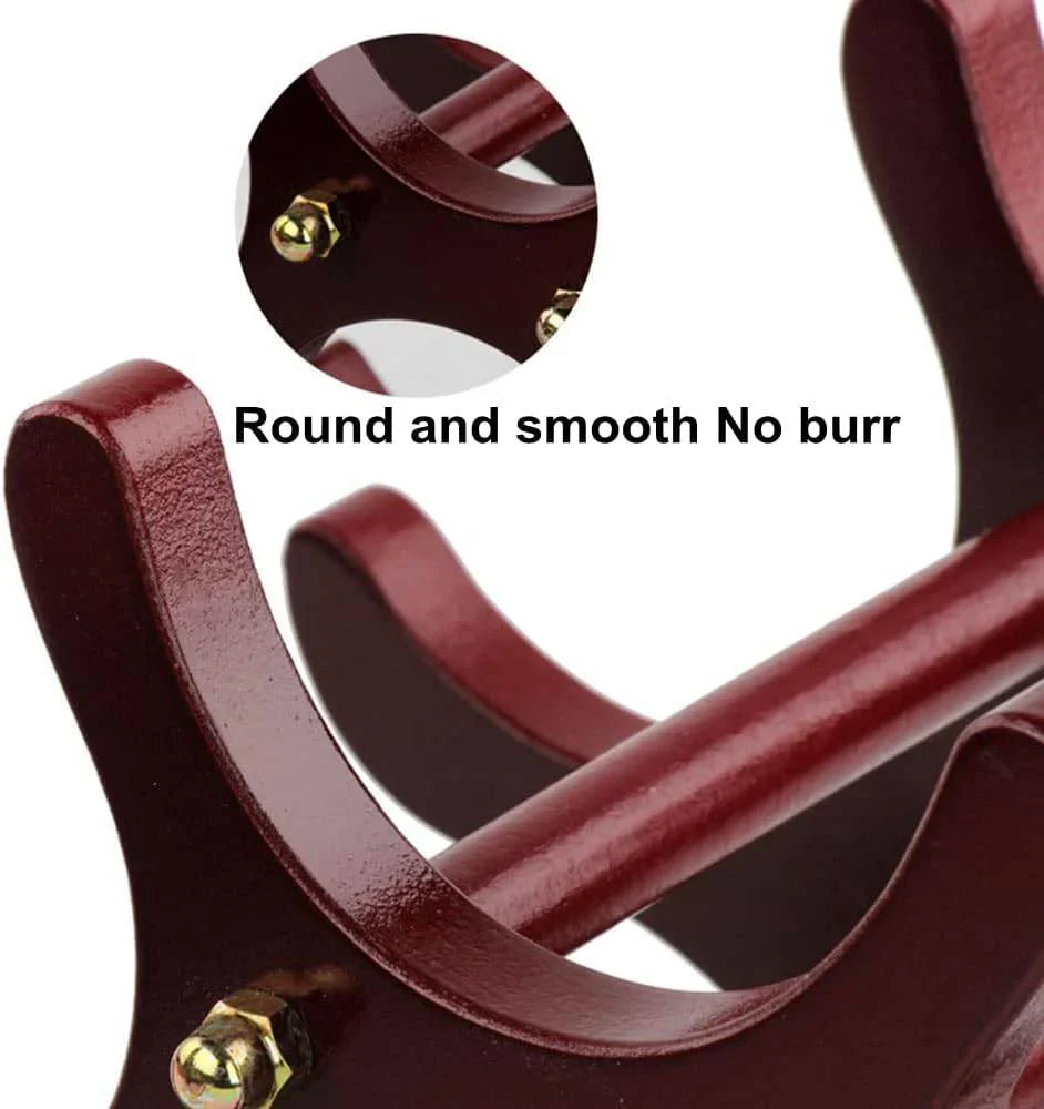 Close-up of a red metal bracket with a round and smooth surface, showing no burr.