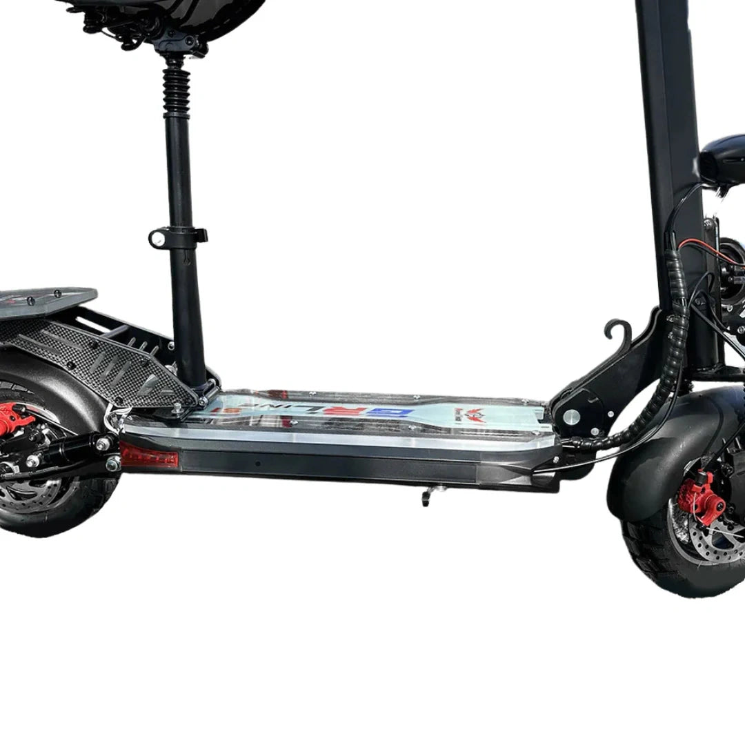 Close-up of a black electric scooter on a white background
