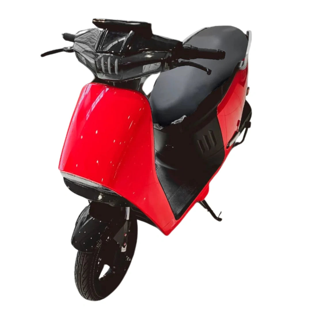 Red and black scooter on a white background