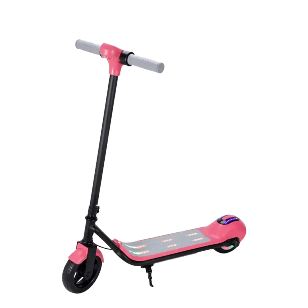 Pink and black scooter on a white background