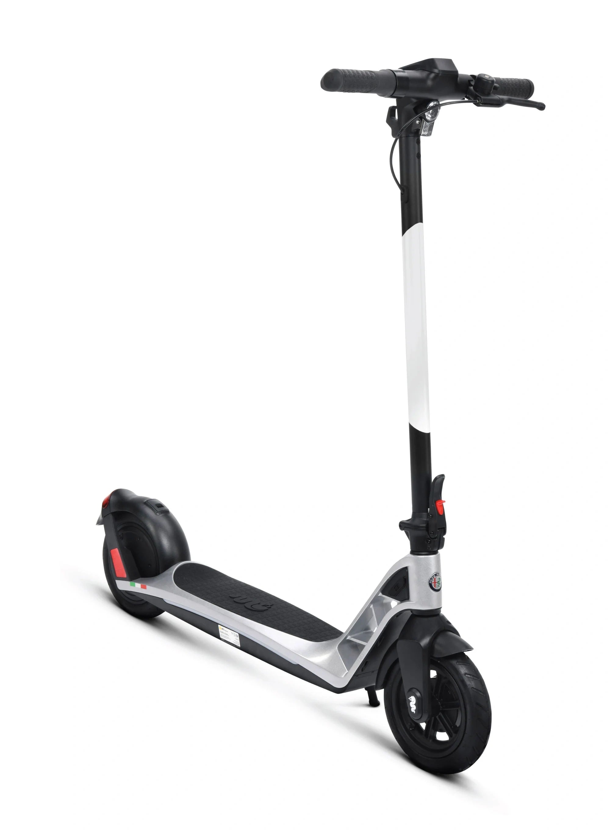 Black and silver electric scooter on a white background