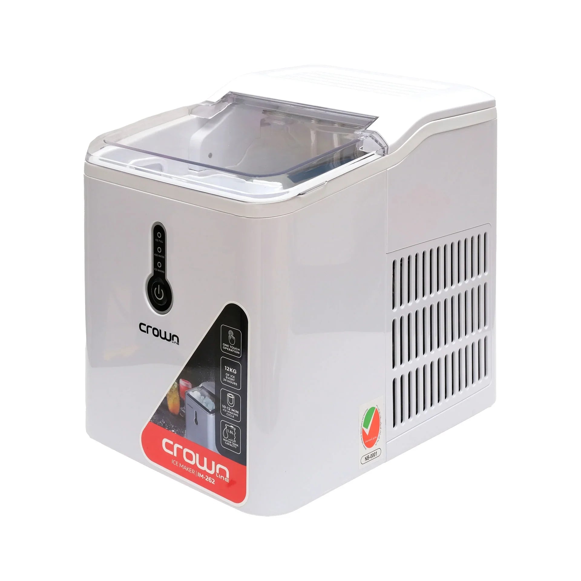 White electronic device with 'Crown' branding on a white background