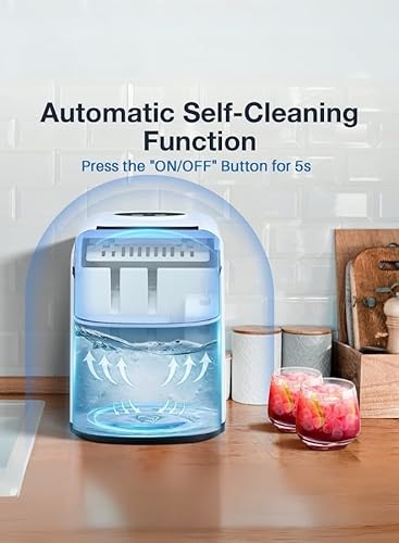 Automatic self-cleaning device on a table with text and a kitchen background