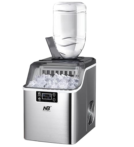 Portable ice maker with a clear container on a white background