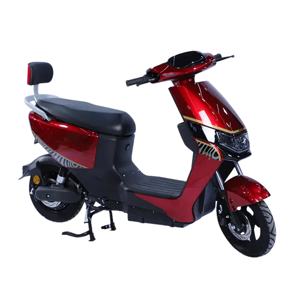 Red and black scooter on a white background