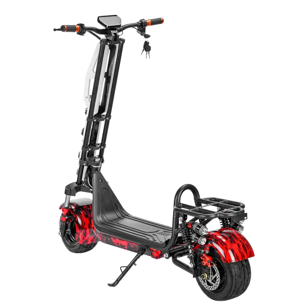 Black electric scooter with red accents on a white background