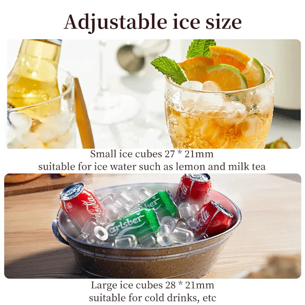 Ice cube trays with adjustable ice size for different beverages.