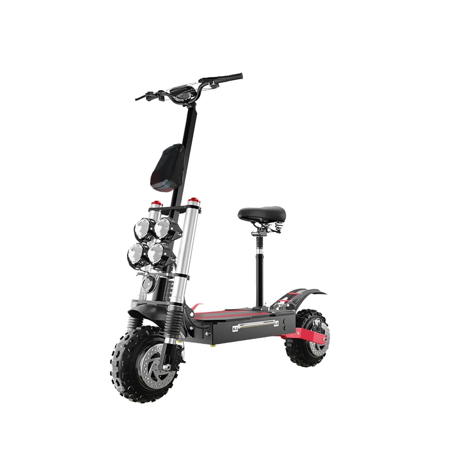 Black electric scooter with large wheels on a white background