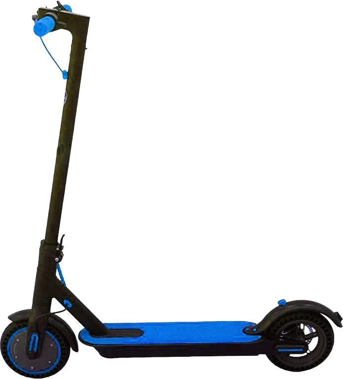 Black and blue scooter on a white background