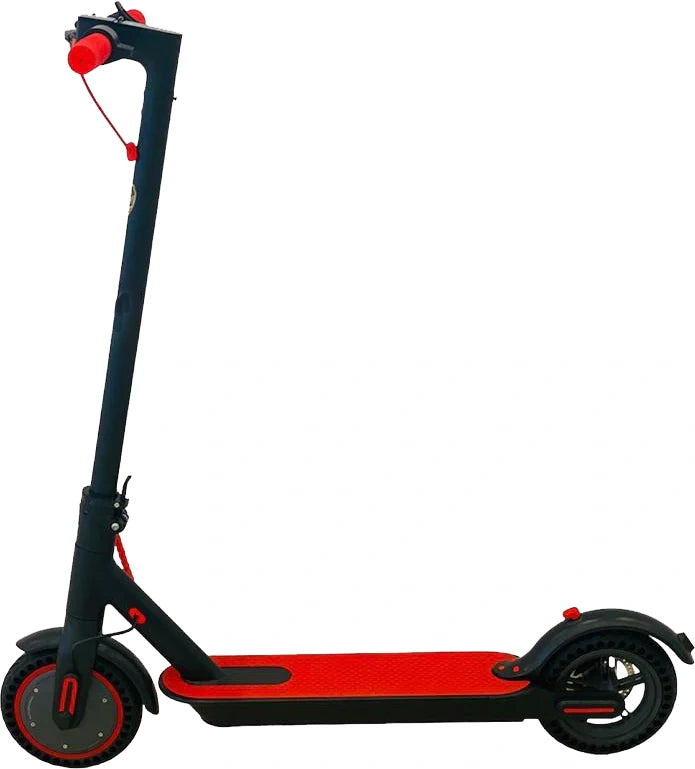 Black and red electric scooter on a white background